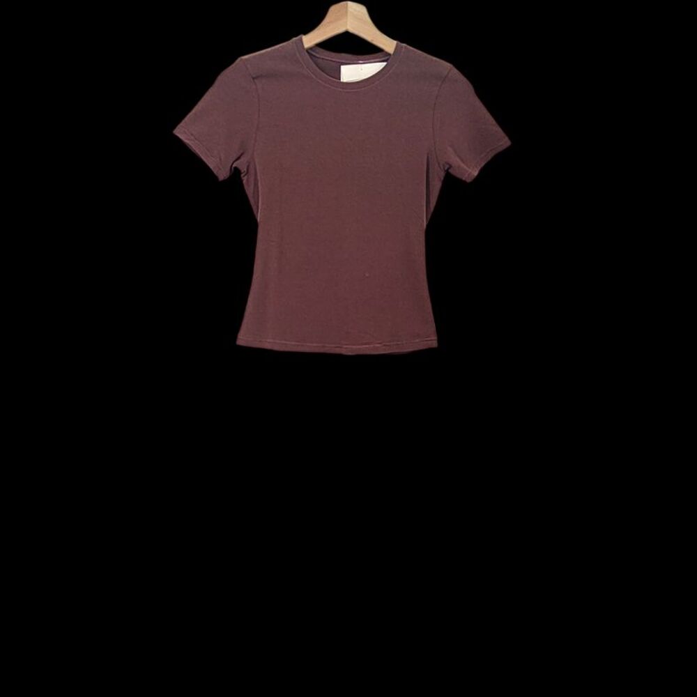 Quince Women Stretch Cotton Jersey Fitted T-Shirt Brown Sleeved Top XS